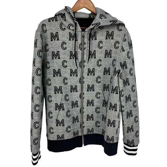 MCM Monogram Zip-up Hoodie In Grey